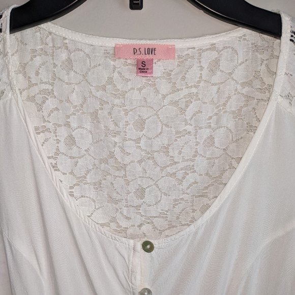 P.S. LOVE White (or Off-White) Lace Sleeveless Button Down Tank Top Small - Picture 10 of 15